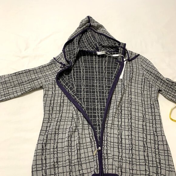 NWT 100% Silk Jacket Hoodie Women Grey Size Large Zip up Long Sleeves - Picture 6 of 11